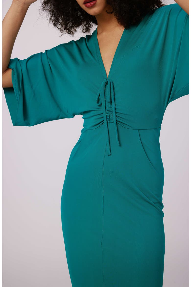 Valerie Center Ruched Midi Dress, Alternate, color, EMERALD