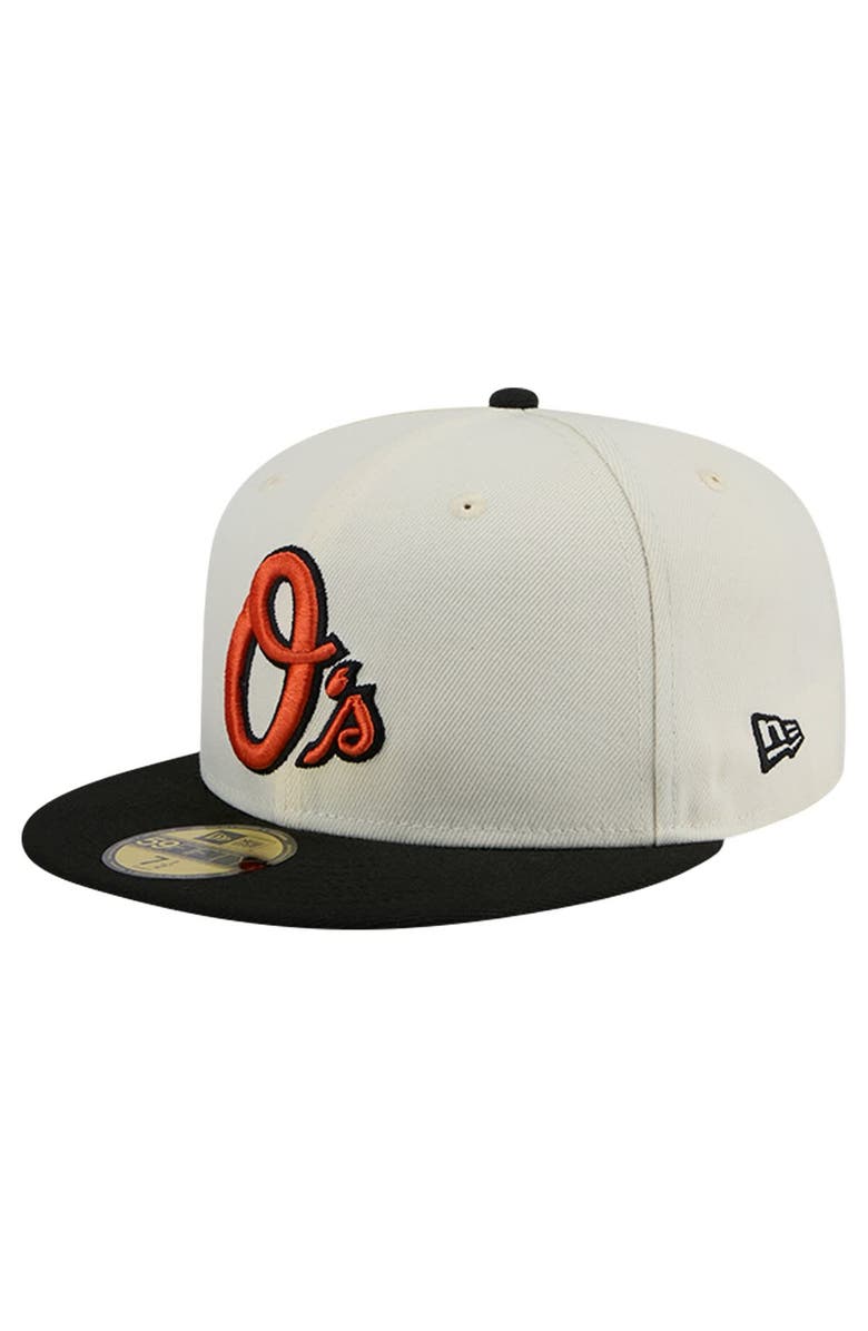 New Era Men's New Era Cream Baltimore Orioles Evergreen Chrome 59FIFTY Fitted Hat, Alternate, color, 