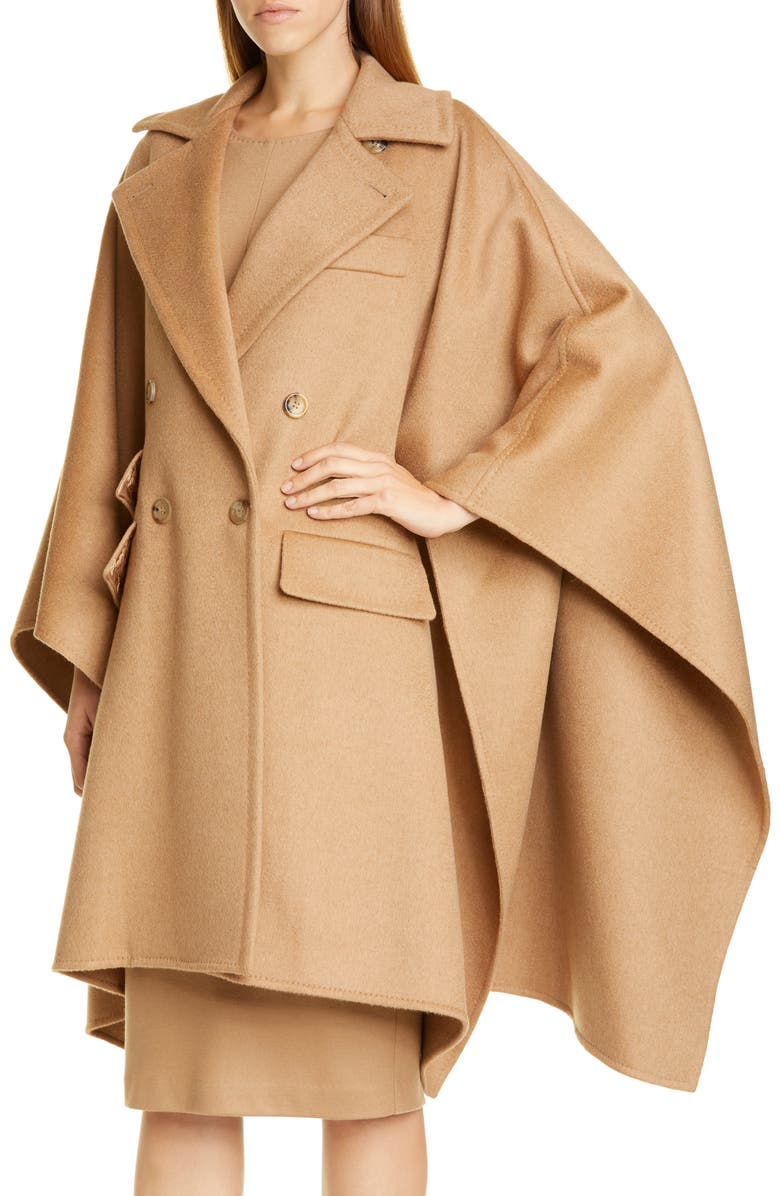 Max Mara Eureka Double Breasted Camel Hair Cape, Alternate, color,