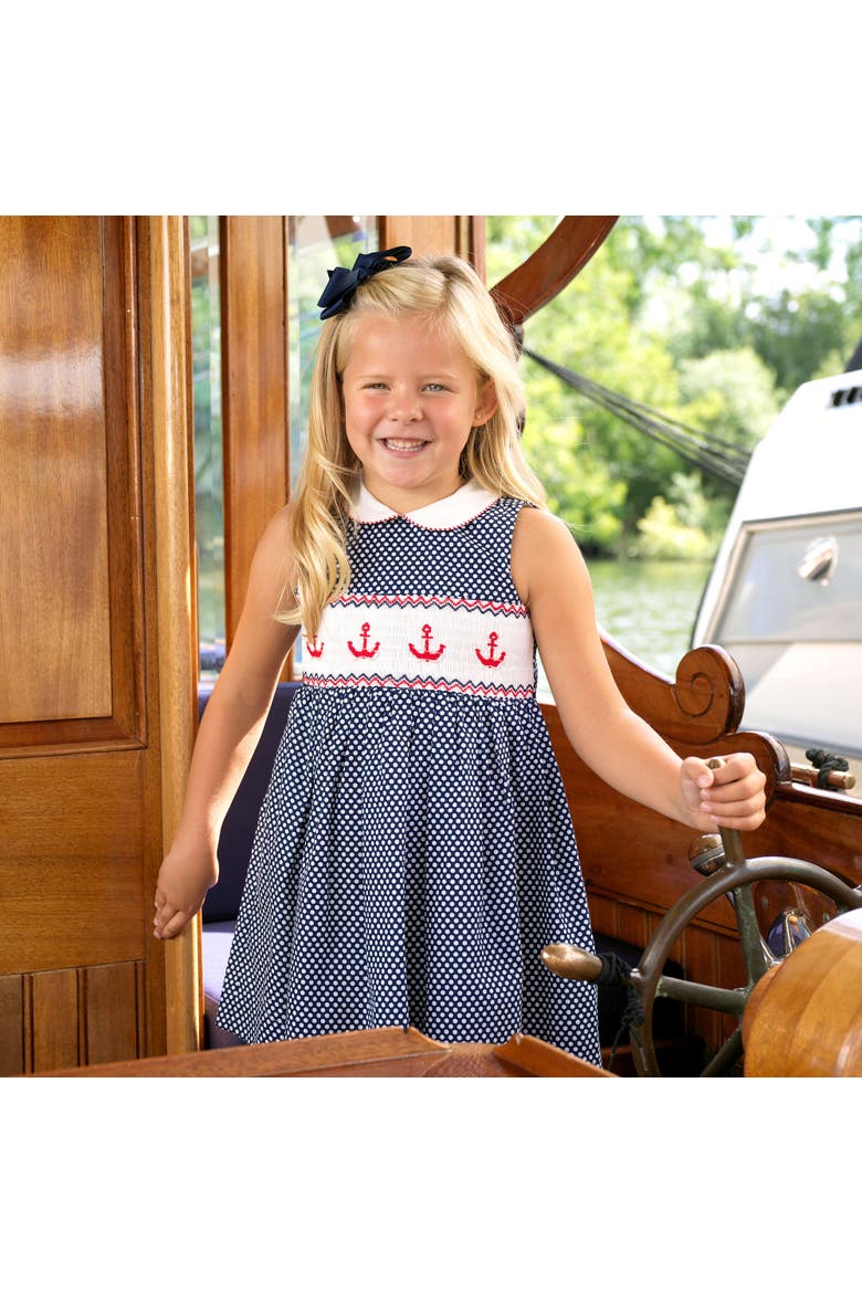 Anchor Smocked Dress, Alternate, color, Navy