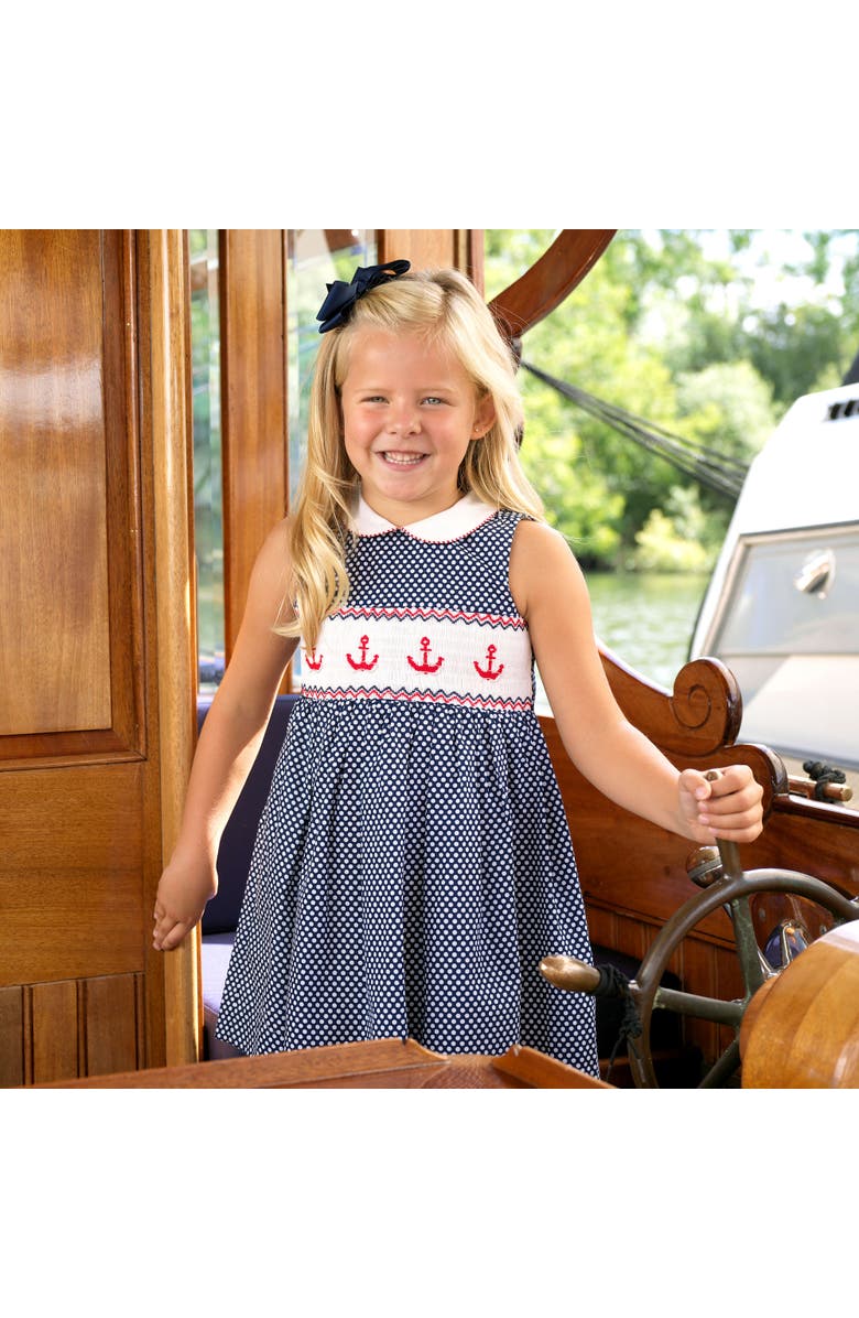 Rachel Riley Anchor Smocked Dress, Alternate, color, Navy