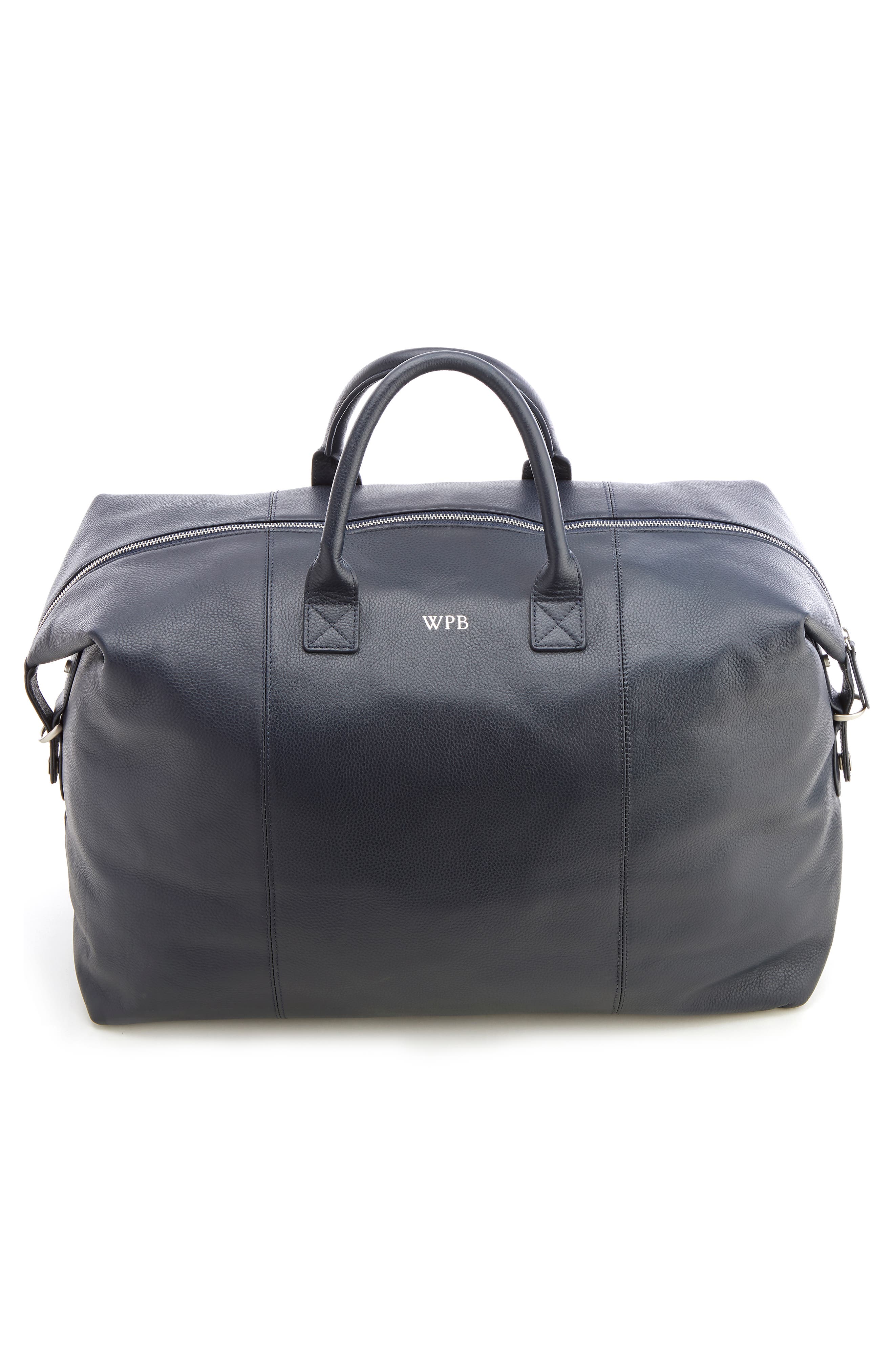Personalized Weekend Leather Duffle Bag, Alternate, color, NAVY BLUE- DEBOSS