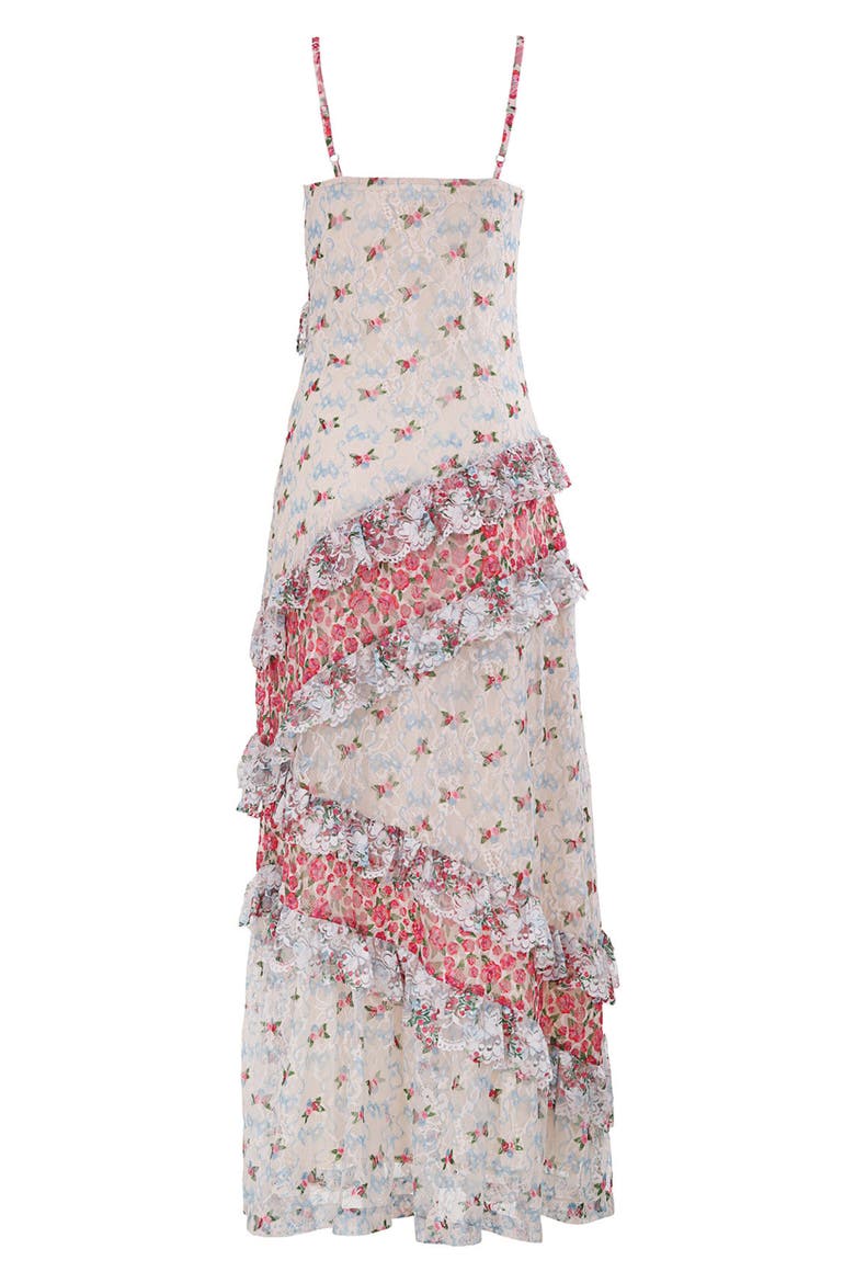 Alana Lace & Ruffle Sleeveless Cover-Up Maxi Dress, Alternate, color, WHITE