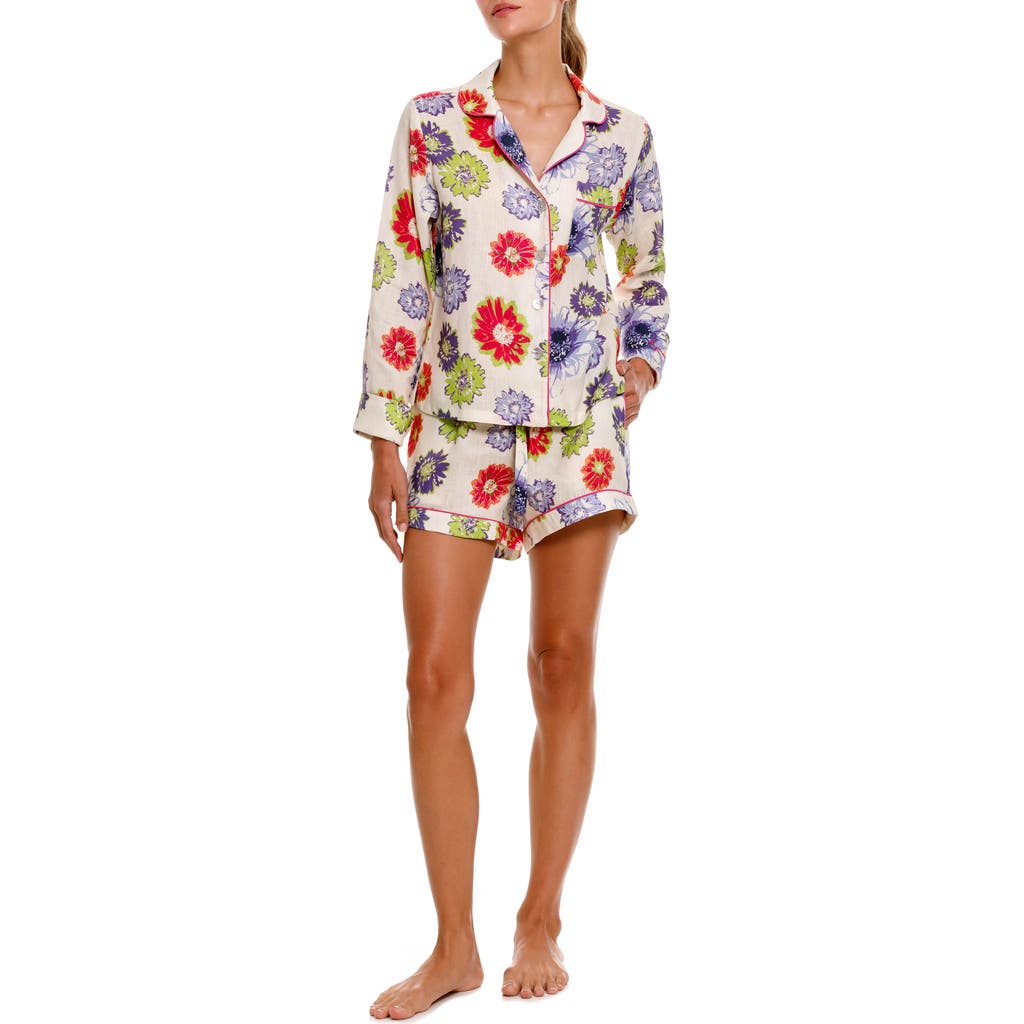 The Lazy Poet Vera Floral Linen Short Pajamas In White