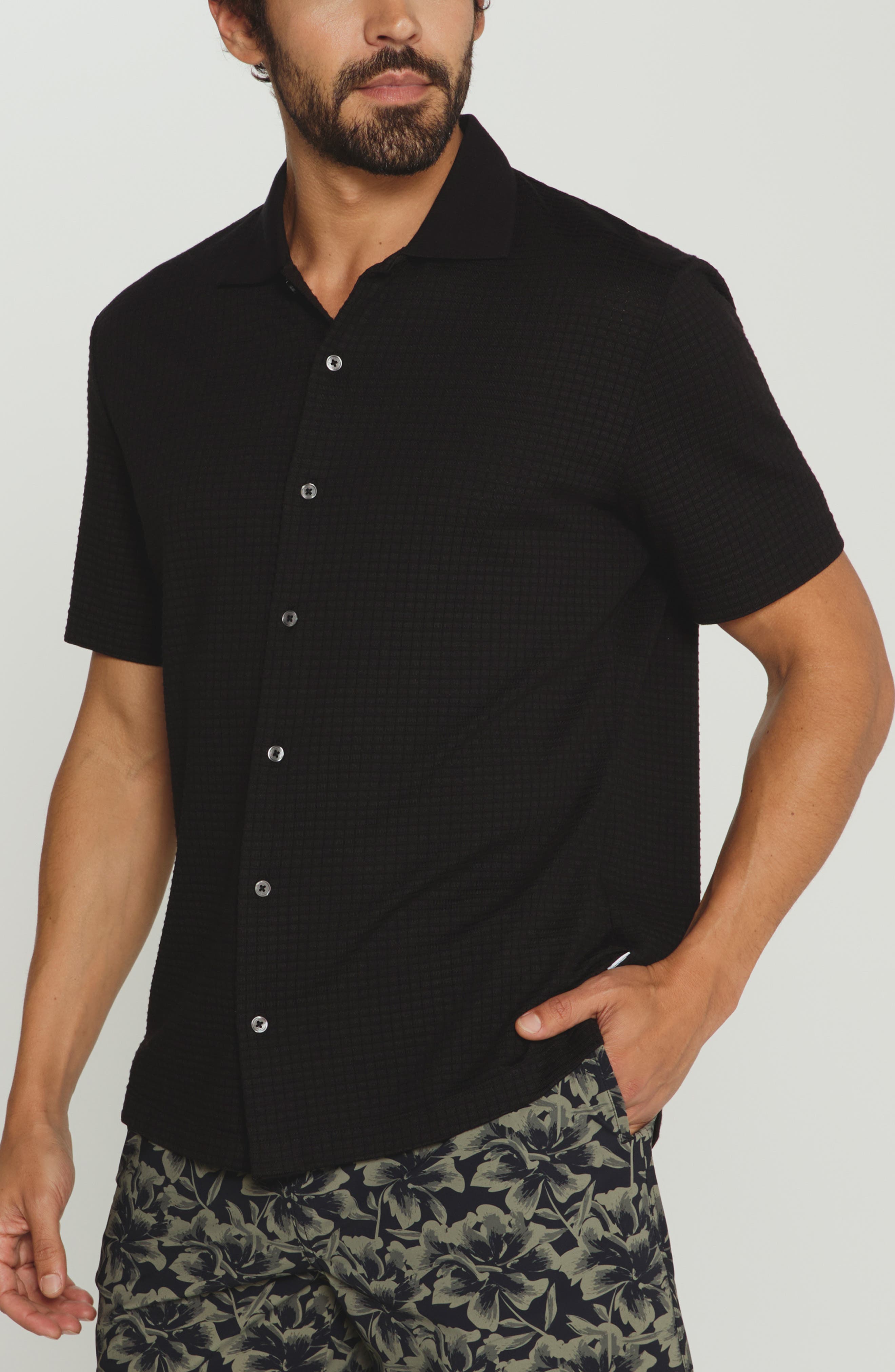 7 Diamonds Landry Waffle Knit Short Sleeve Button-Up Shirt — фото 4