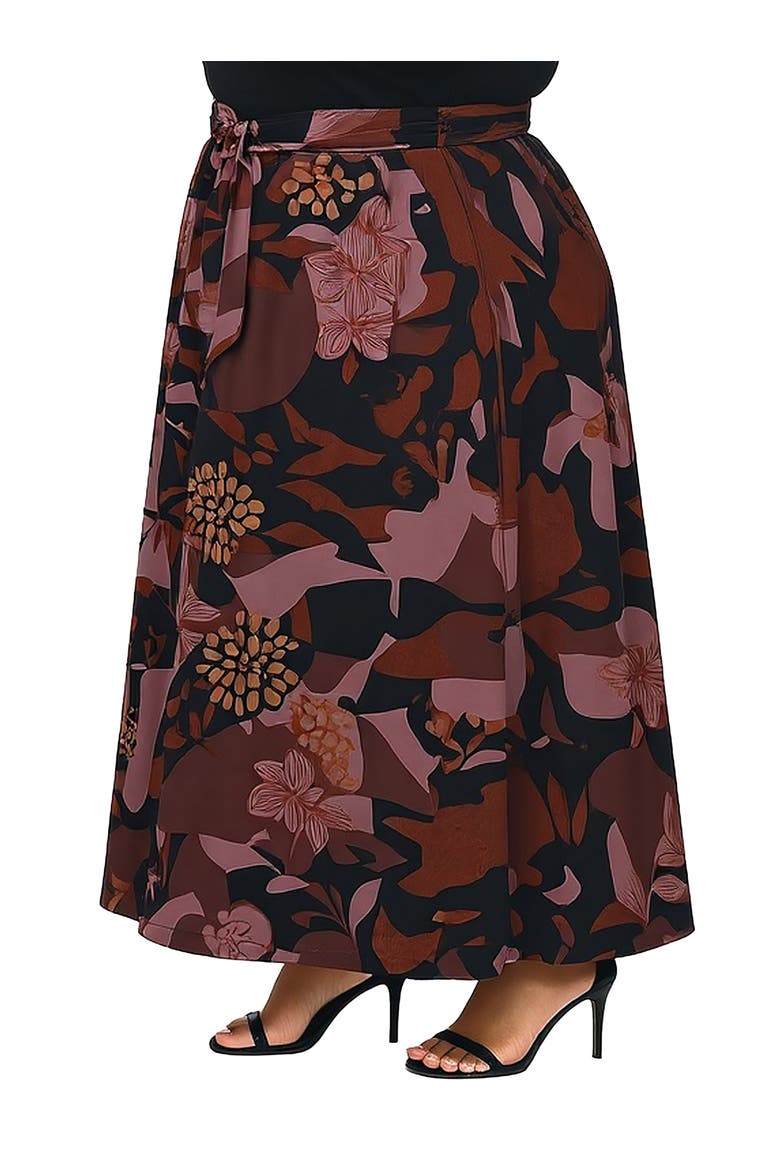 Fall Floral Print Maxi Skirt with Buckle Waist, Alternate, color, Grey Multi