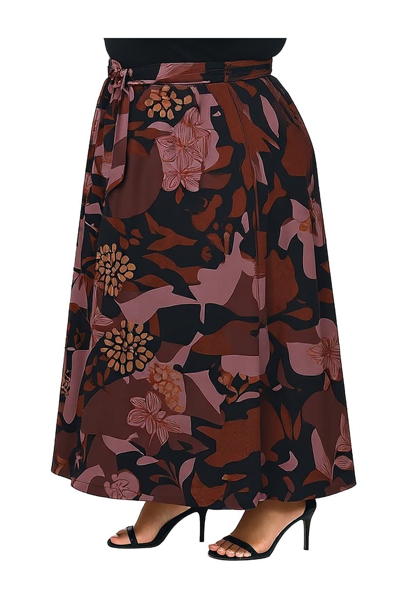 24seven Comfort Apparel Fall Floral Print Maxi Skirt with Buckle Waist, Alternate, color, Grey Multi