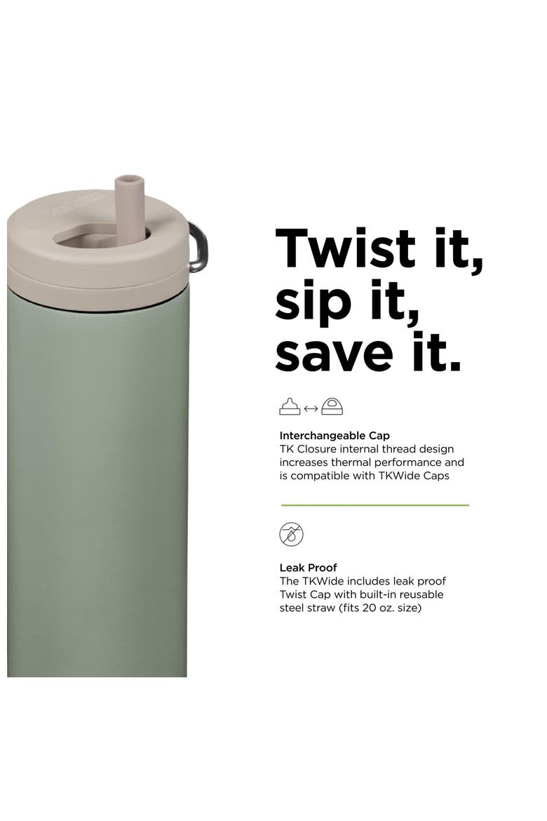 TKWide Insulated Water Bottle with Twist Cap - Reusable Travel Water Bottle with Stainless Steel Straw - Perfect for Sports & the Office - 20 oz, Alternate, color, Sea Spray