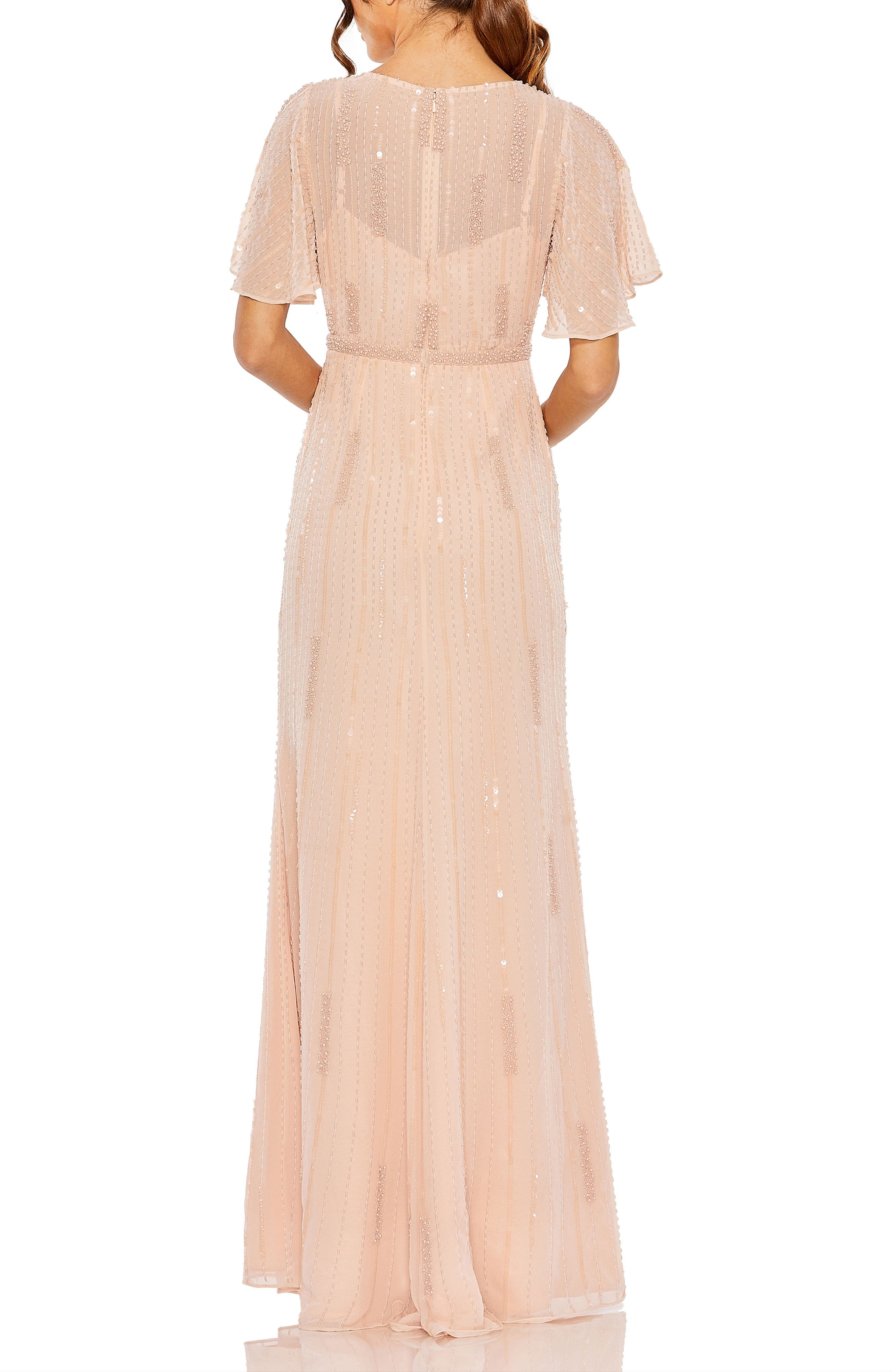 High Neck Flutter Sleeve Embellished Gown - image 2