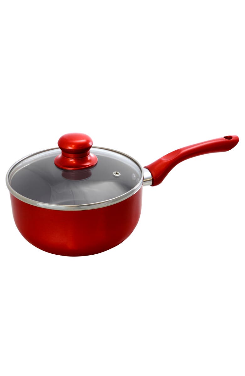 Better Chef 1.5 Quart Ceramic Coated Saucepan with Glass Lid, Main, color, Red