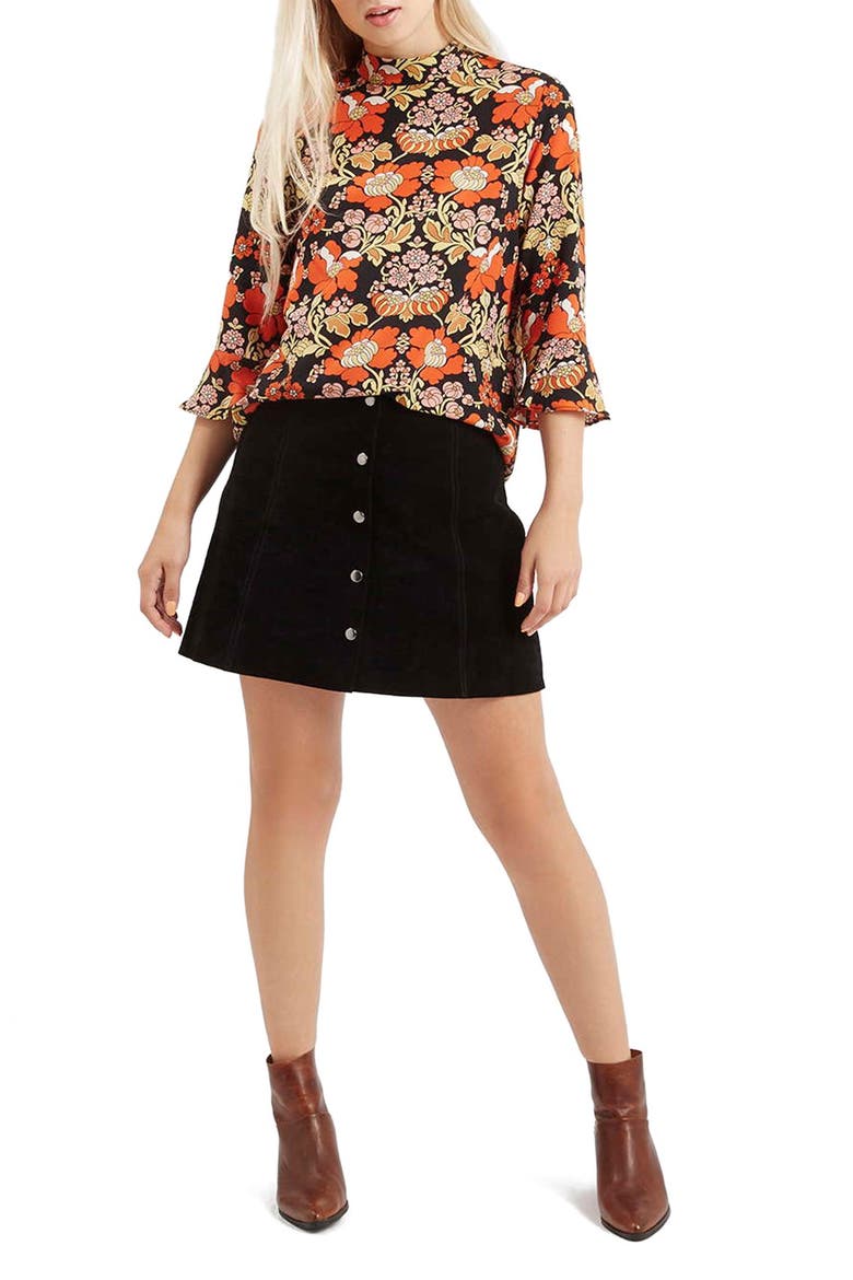 Floral Print High Neck Top, Alternate, color, ORANGE MULTI