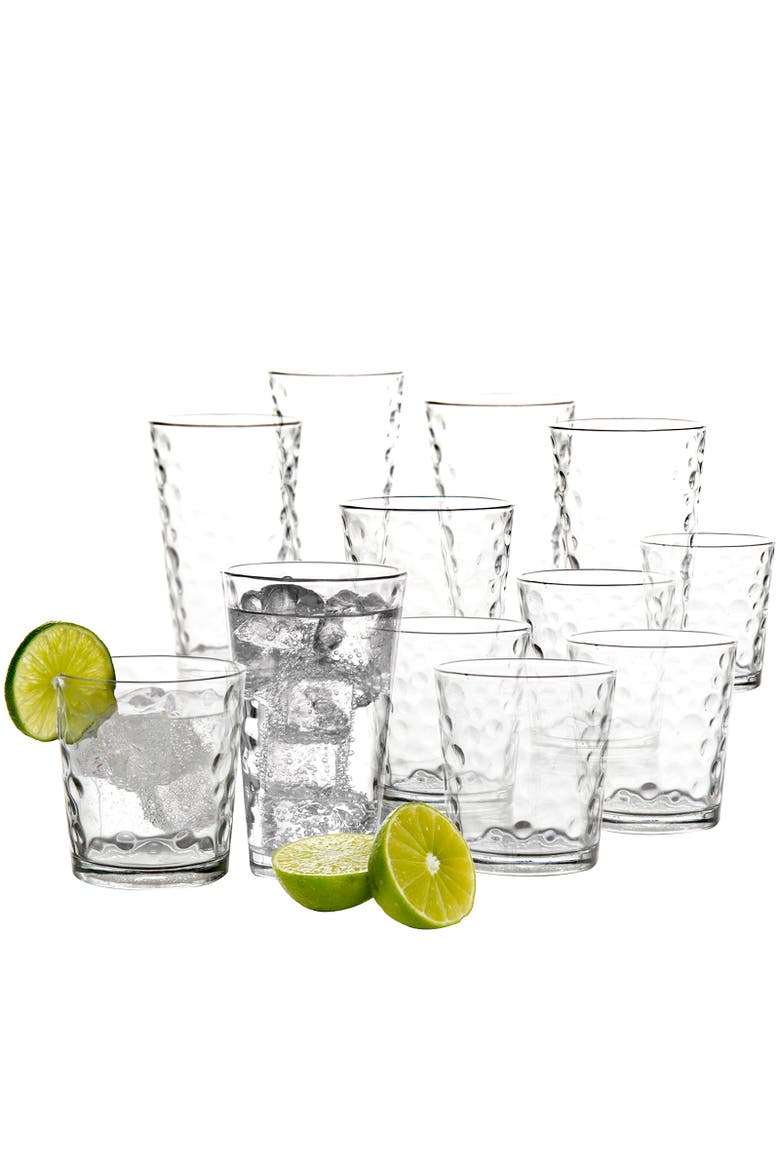 Great Foundations 16 Piece Tumbler and Double Old Fashioned Glass Set in Bubble Pattern, Alternate, color, Clear