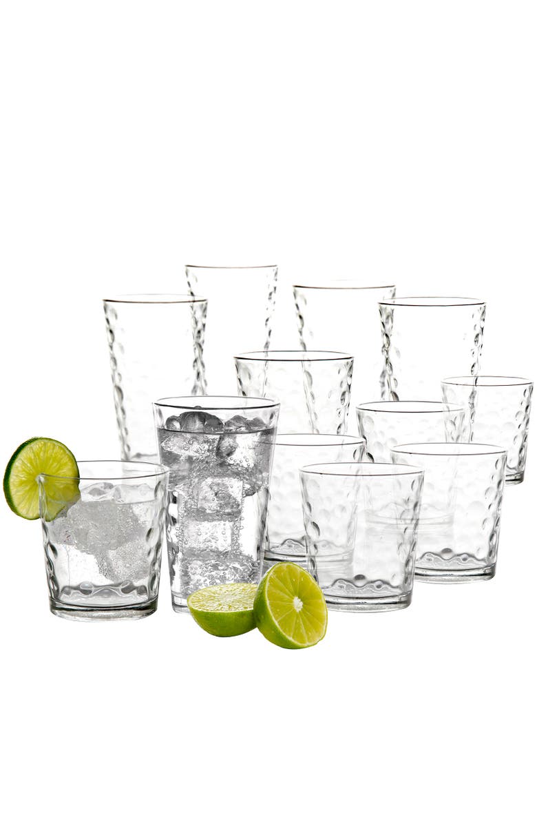 Gibson Home Great Foundations 16 Piece Tumbler and Double Old Fashioned Glass Set in Bubble Pattern, Alternate, color, Clear