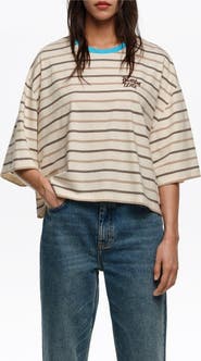 Bimba y Lola Striped Boxy Cotton T-Shirt