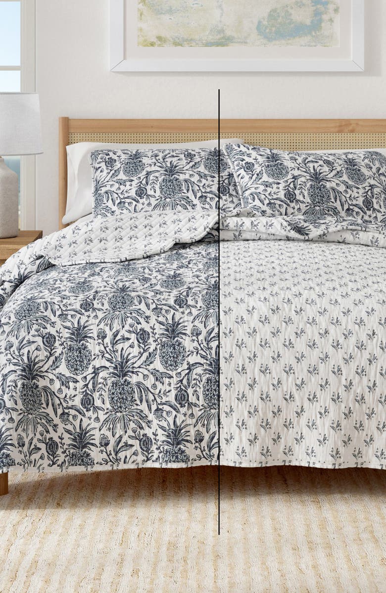 Woven & Weft Coastal Print Cotton Quilt & Sham Set, Alternate, color, Off White/ Navy