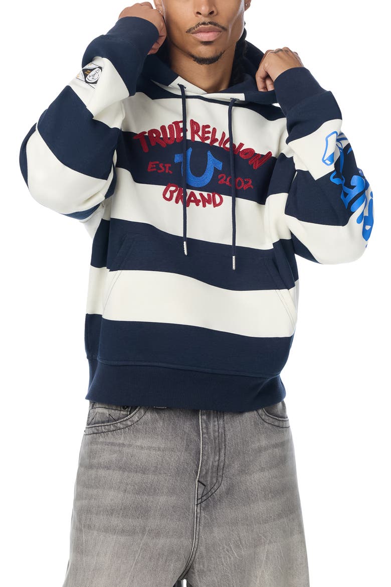 Boxy Rubgy Stripe Hoodie, Main, color, DRESS BLUE STRIPE