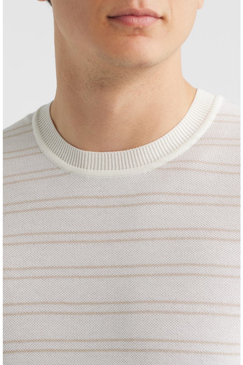 H-Nalon Stripe Short Sleeve Cotton Blend Piqué Sweater, Alternate, color, WHITE