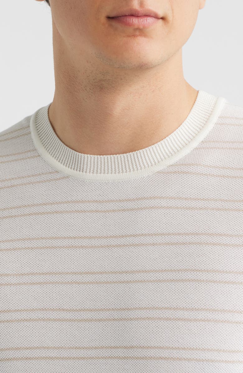 BOSS H-Nalon Stripe Short Sleeve Cotton Blend Piqué Sweater, Alternate, color, White