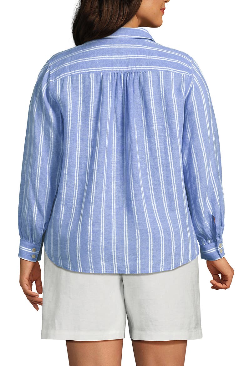 Plus Size Linen Long Sleeve Feminine Shirt, Alternate, color, Clear Blue Sky Double Stripe