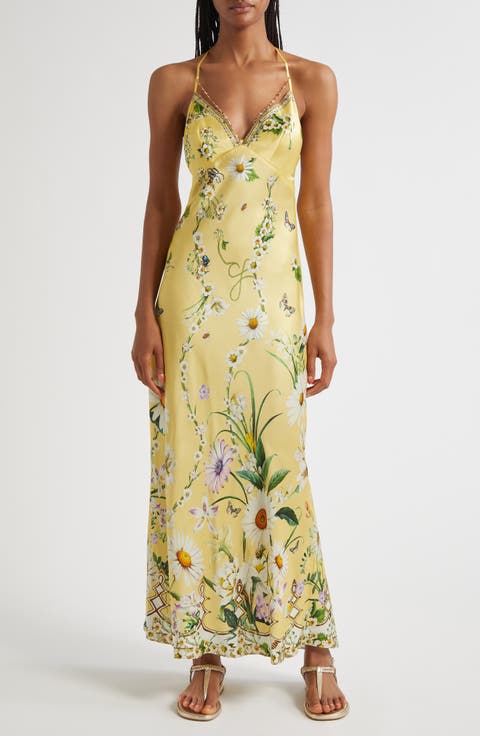 Chain Detail Bias Cut Silk Charmeuse Slipdress