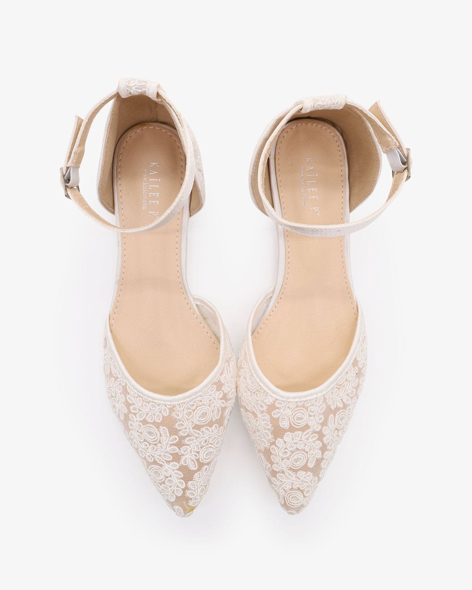 Kailee P Twila Crochet Lace pointed toe with All Pearls Ankle Strap, Alternate, color, White