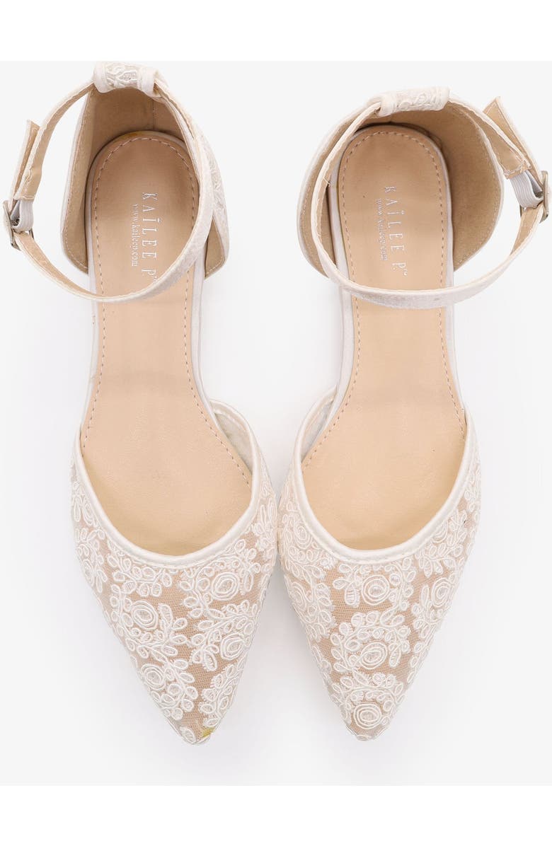 Kailee P Twila Crochet Lace pointed toe with All Pearls Ankle Strap, Alternate, color, White