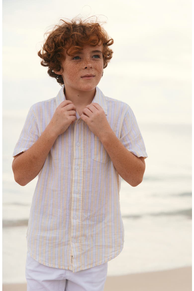 Kids' Linen Short Sleeve Shirt, Alternate, color, Sunlit Stripe