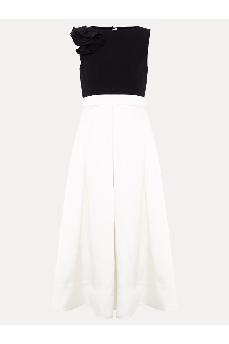 Perla Satin Midi Dress, Alternate, color, Black/Ivory