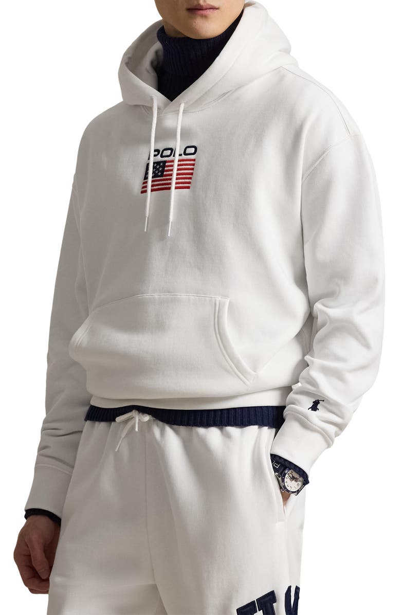 Polo Ralph Lauren Flag Fleece Pullover Hoodie, Main, color, White
