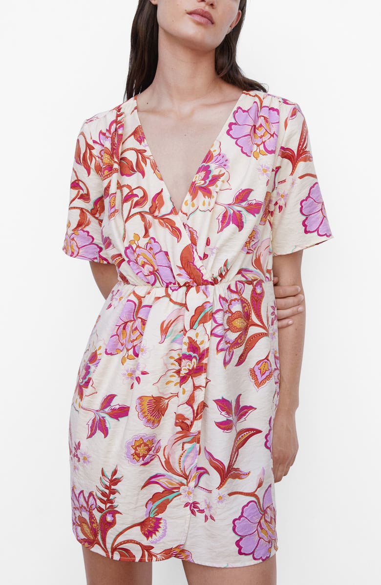 MANGO Floral Faux Wrap Minidress, Alternate, color, 