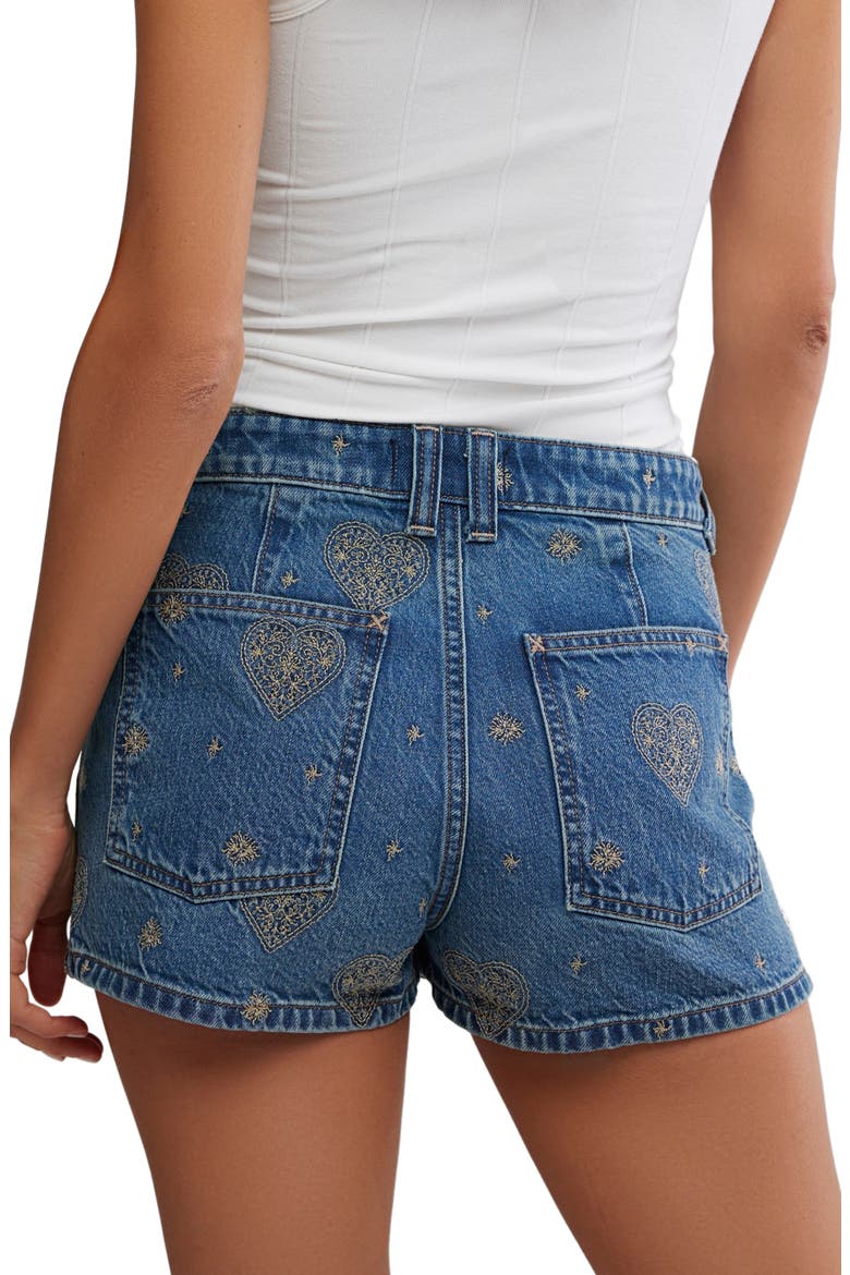 Bettie Embroidered Denim Shorts, Alternate, color, BE MINE