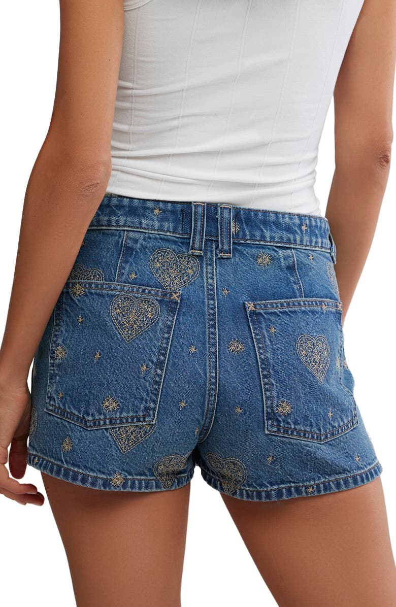 Free People Bettie Embroidered Denim Shorts, Alternate, color, Be Mine