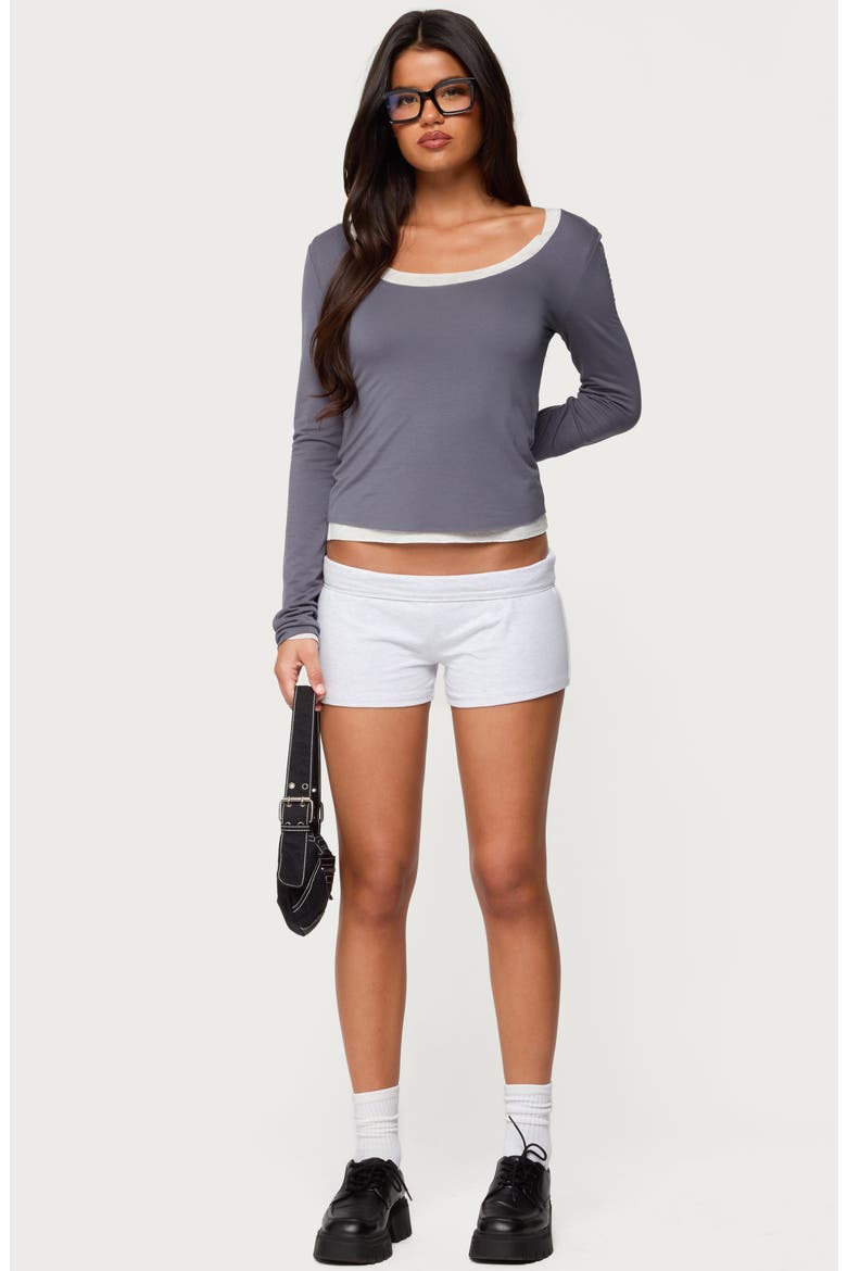 Contrast Trim Long Sleeve Crop T-Shirt, Alternate, color, NAVY