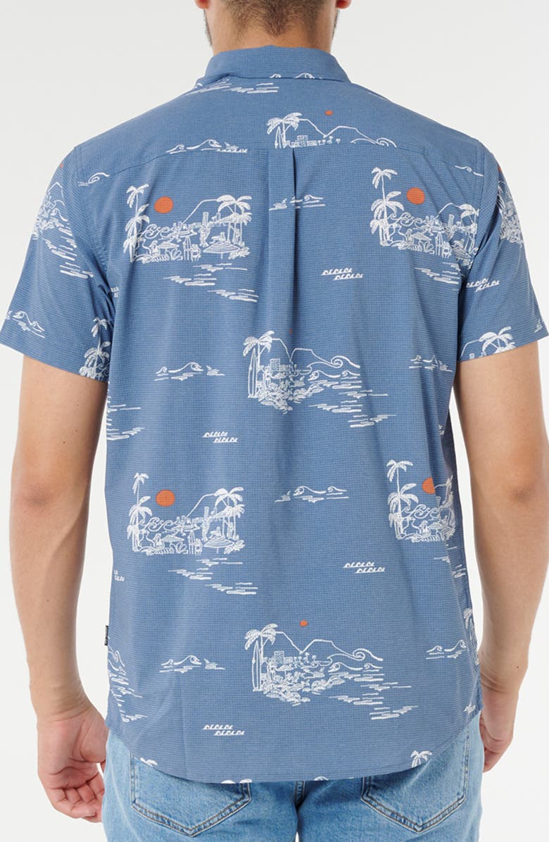 Rip Curl Fun Times Aerotech Short Sleeve Stretch Button-Up Shirt, Alternate, color, Bluefin