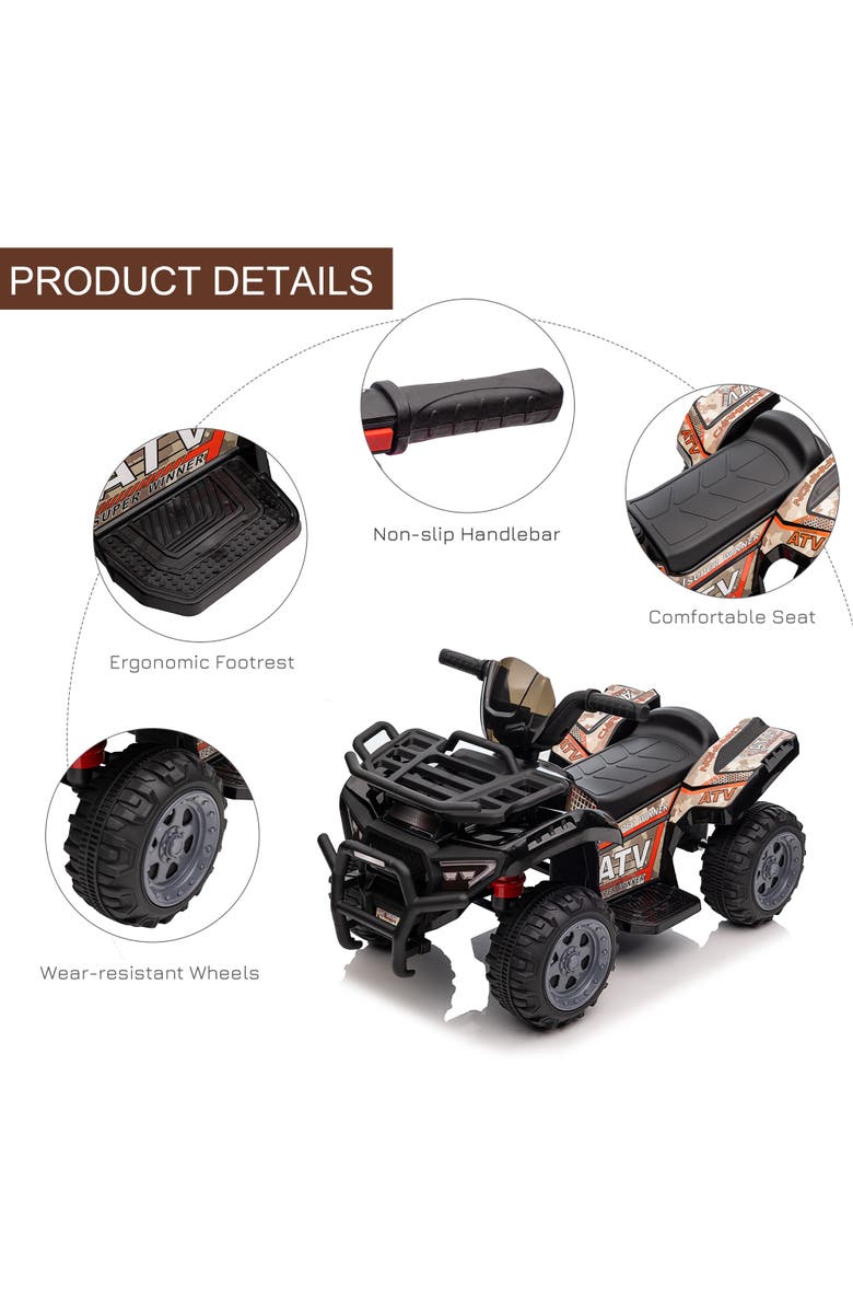 Aosom 6V Kids Ride-on ATV Four Wheeler with Music, Battery Powered, Alternate, color, Black