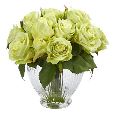 9-in Rose Artificial Floral Arrangement in Elegant Glass Vase