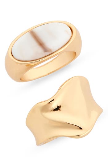 NORDSTROM RACK Set of 2 Marble Swirl Rings in Ivory- Gold at Nordstrom Rack, Size 8