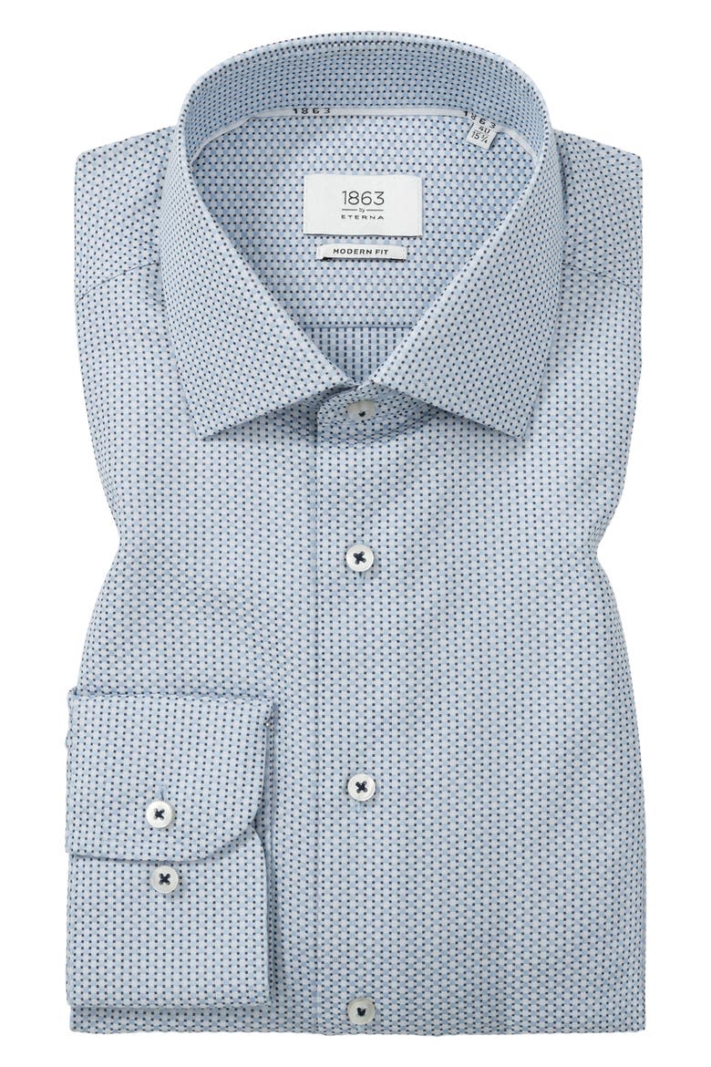 Modern Fit Micropattern Non-Iron Cotton Dobby Dress Shirt, Alternate, color, BLUE