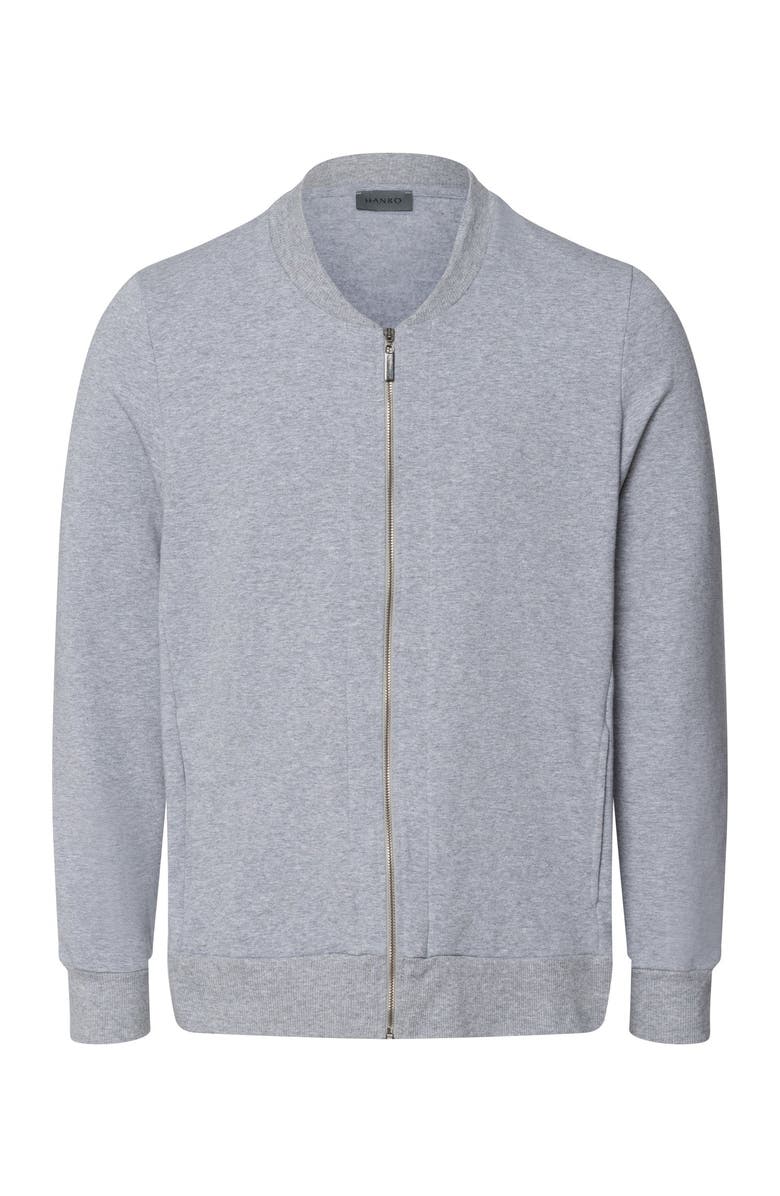 Hanro Natural Living Organic Cotton Zip-Up Jacket, Main, color, Grey Melange