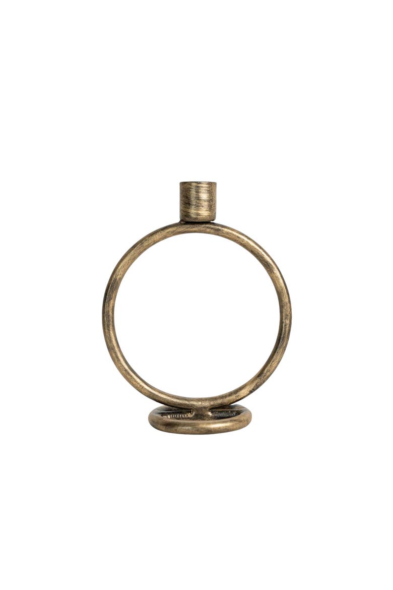 Brass Round Sculpture Taper Candle Holder Metal, Main, color, Gold