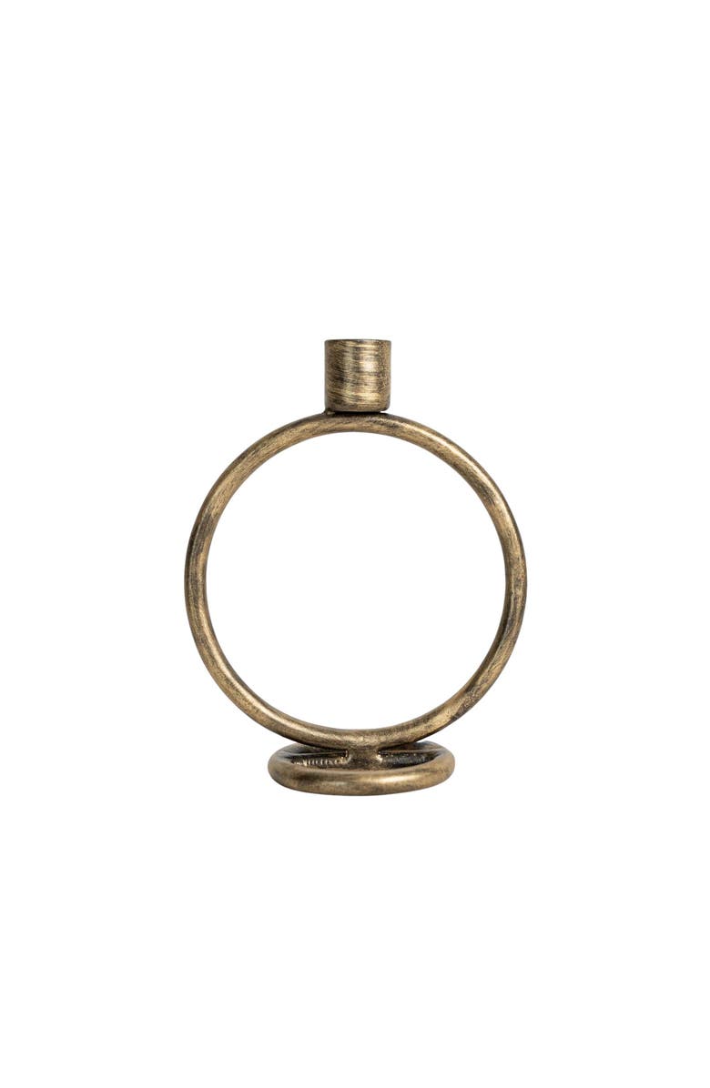 Foreside Home and Garden Brass Round Sculpture Taper Candle Holder Metal, Main, color, Gold