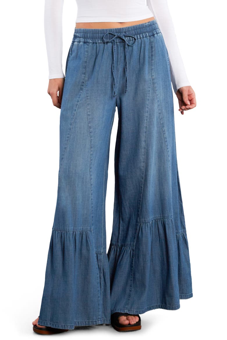 Drawstring Waist Tiered Pants, Main, color, VINTAGE DENIM
