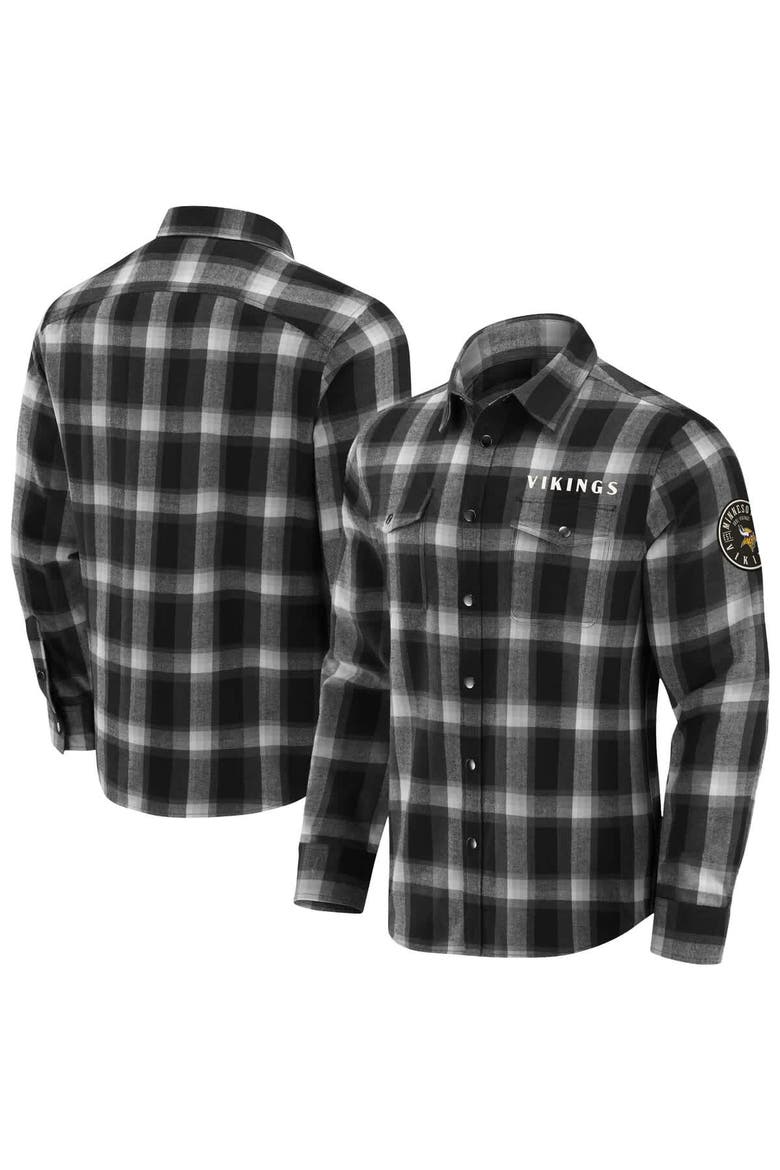 Men's Darius Rucker Collection by Fanatics Black Minnesota Vikings Flannel Plaid Full-Snap Shirt, Main, color, Black
