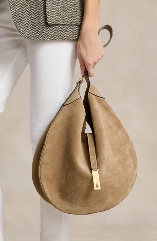 Polo Ralph Lauren Polo Id Large Suede Shoulder Bag In Brown