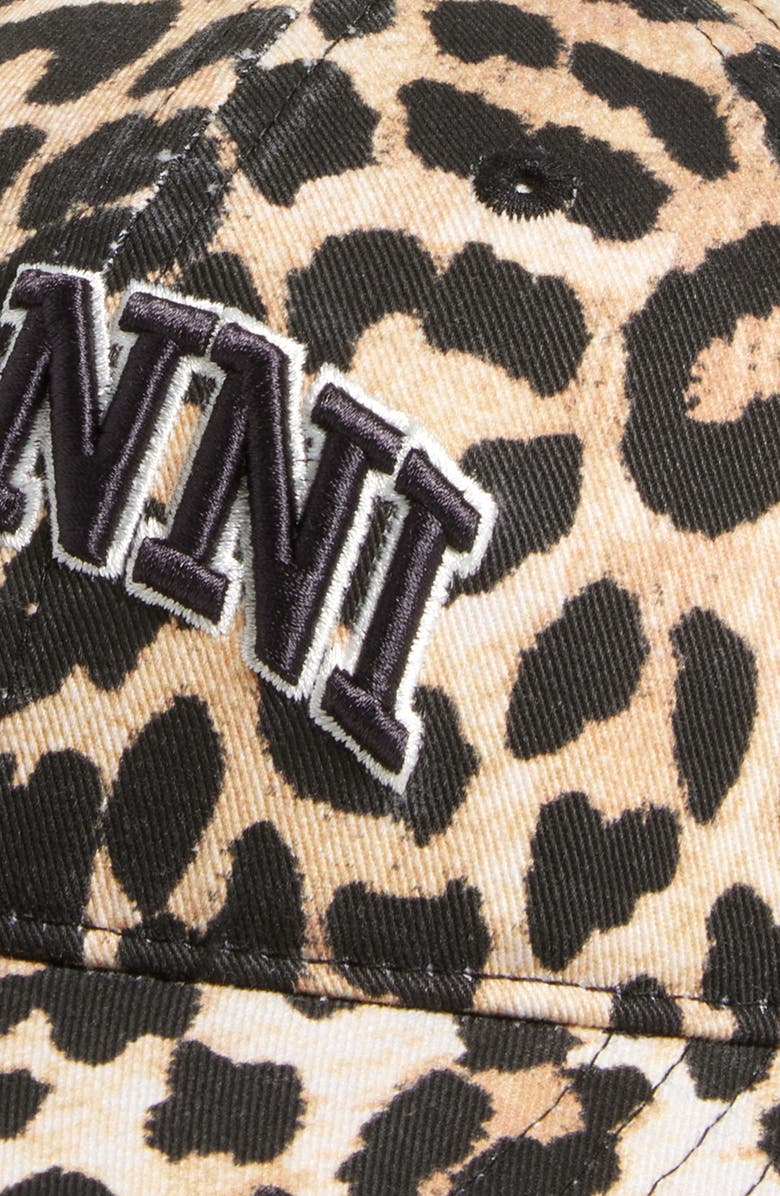 Ganni Leopard Cotton Baseball Cap, Alternate, color, Leopard