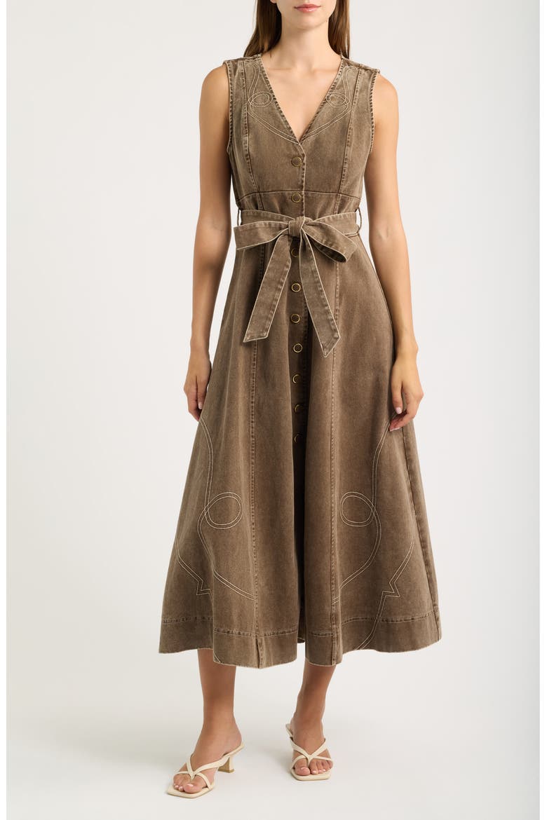 Western Sleeveless Midi Dress, Main, color, BROWN