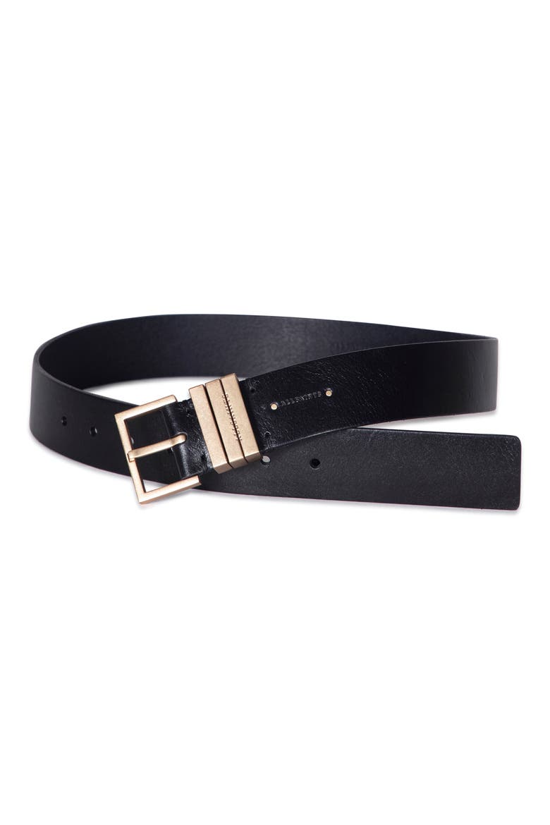 Leather Belt, Main, color, BLACK / WARM BRASS