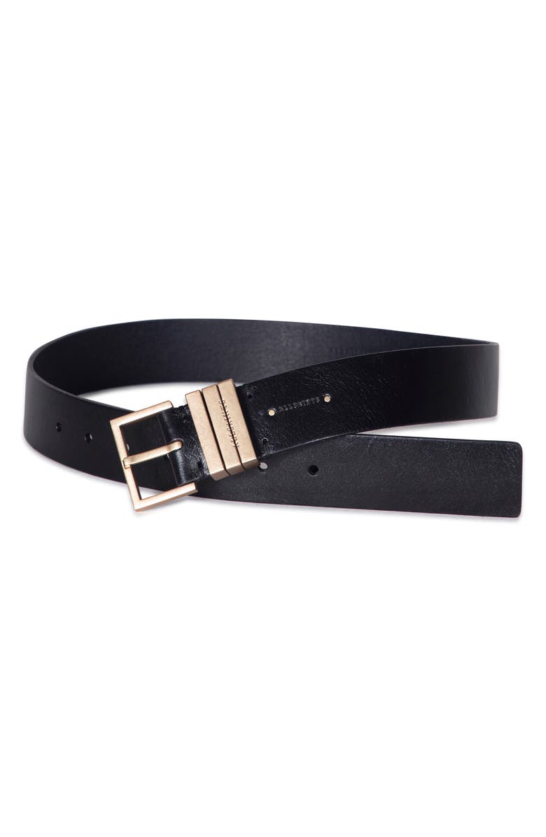 AllSaints Leather Belt, Main, color, Black / Warm Brass