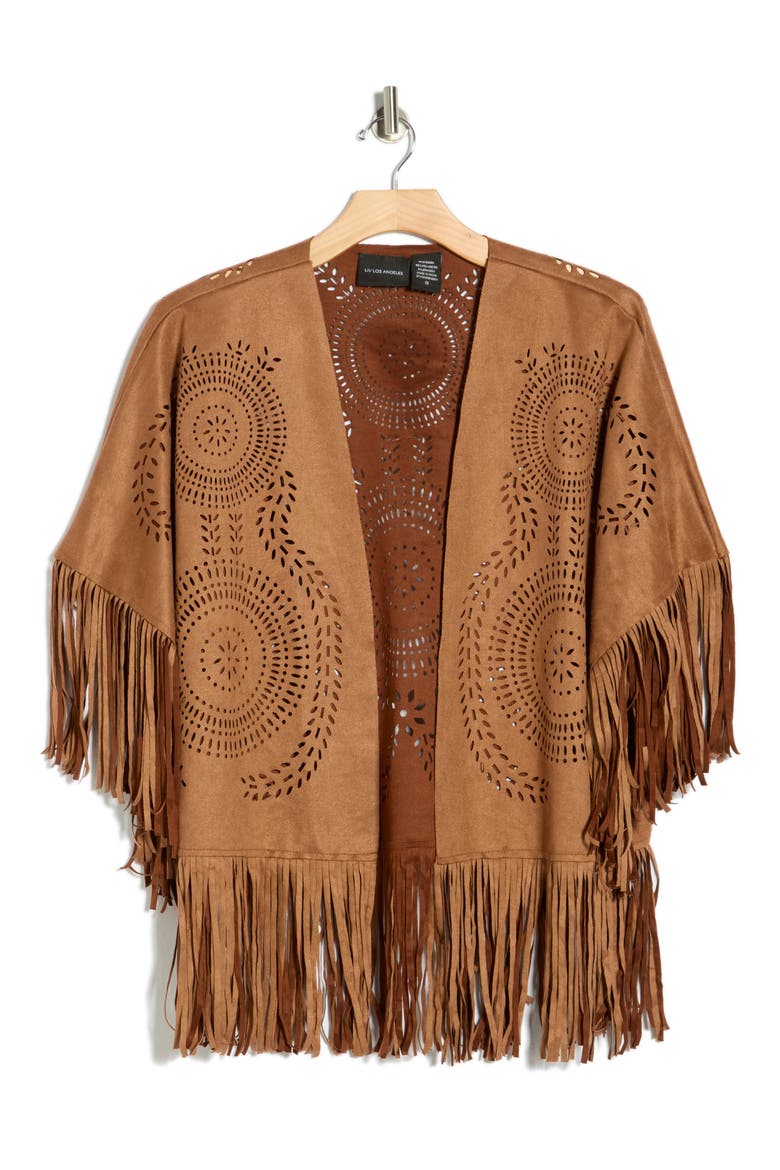 Faux Suede Fringe Topper, Alternate, color, CAMEL