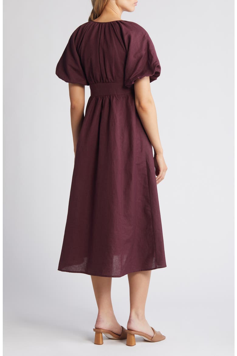 Isabella Button Front Linen & Organic Cotton Maxi Dress, Alternate, color, PURPLE